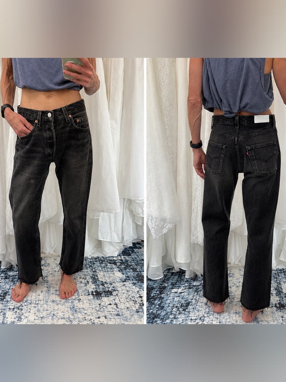 Vintage Black Wash Relaxed Straight Leg Jeans | Re/Done Levi’s 23